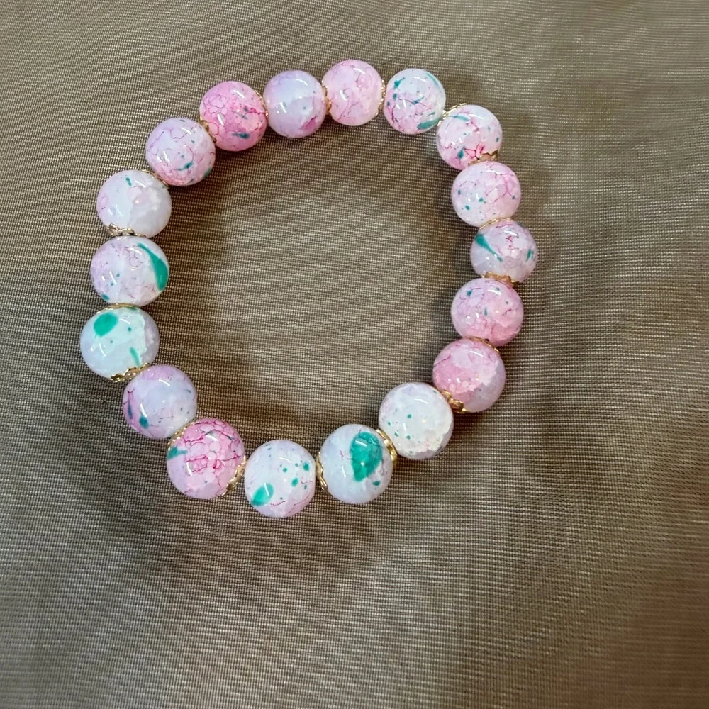 Pink and Teal Beaded Bracelet - Picture 1 of 3